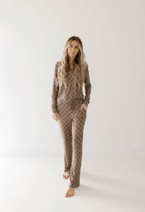 Faded Brown Checkerboard | Women's Bamboo Pajamas | Medium