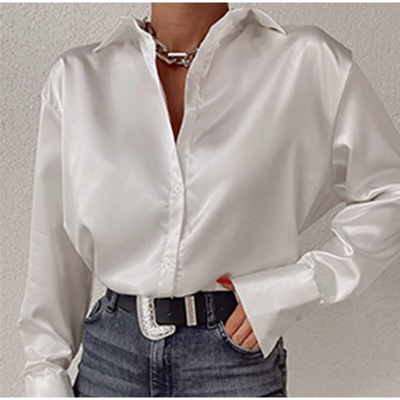 FashionSierra - Elegant Satin Long Sleeve Blouses