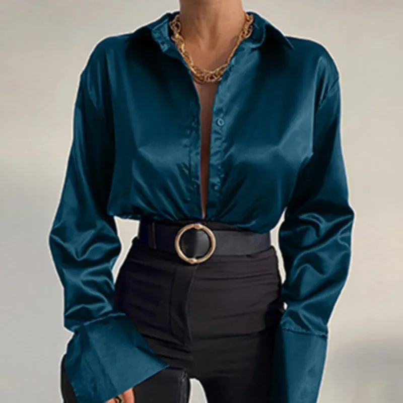 FashionSierra - Elegant Satin Long Sleeve Blouses