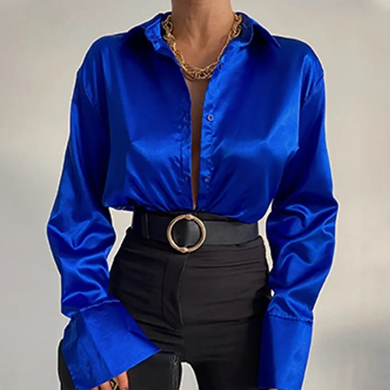 FashionSierra - Elegant Satin Long Sleeve Blouses