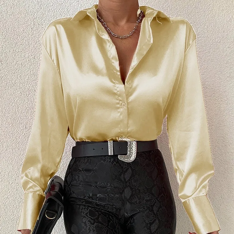 FashionSierra - Elegant Satin Long Sleeve Blouses