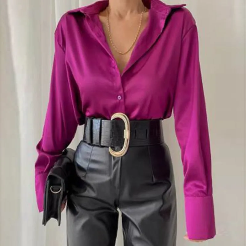 FashionSierra - Elegant Satin Long Sleeve Blouses