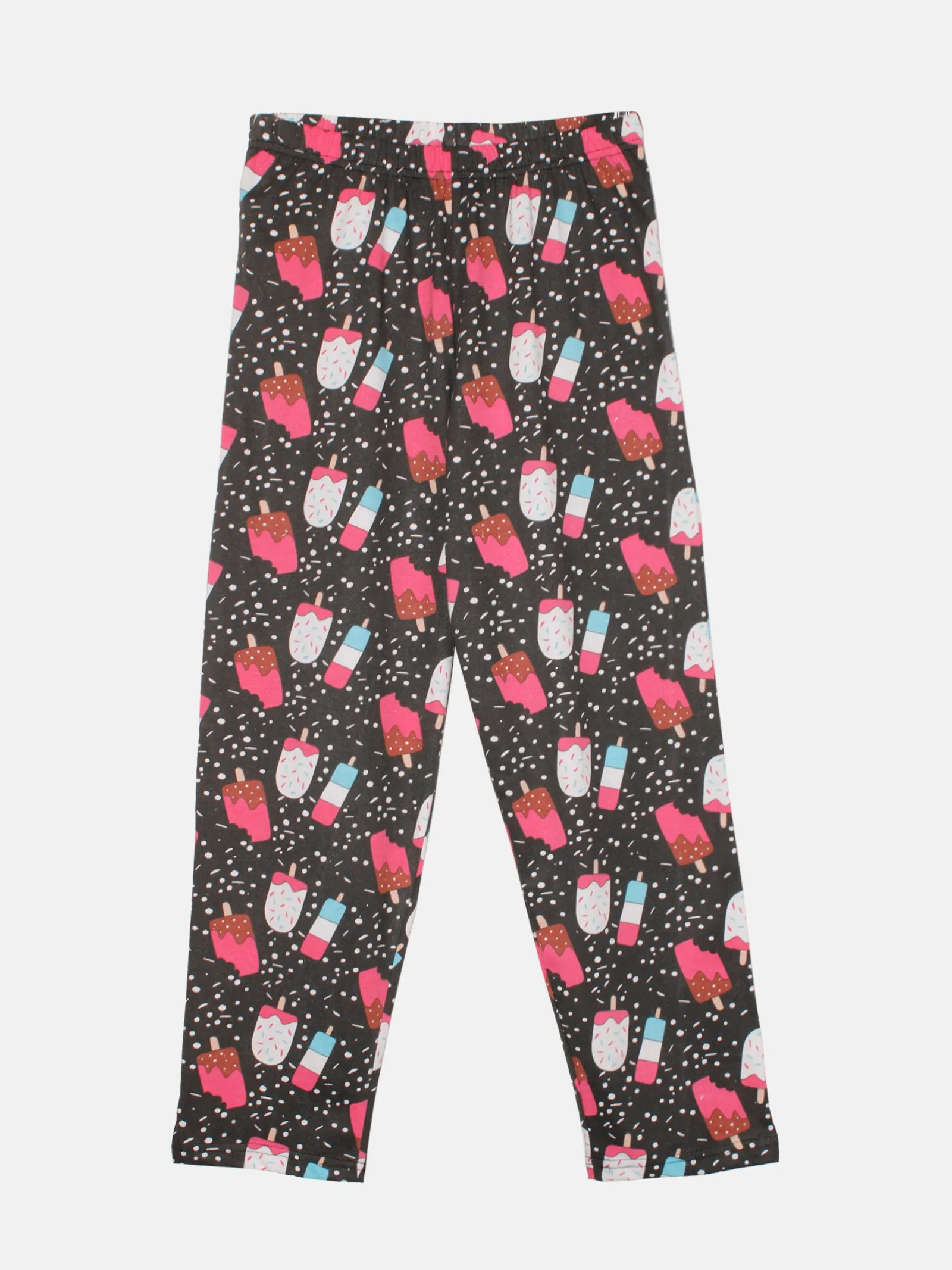 Girls Cotton All Over Printed Front Open Shirt With Pajama Night Set