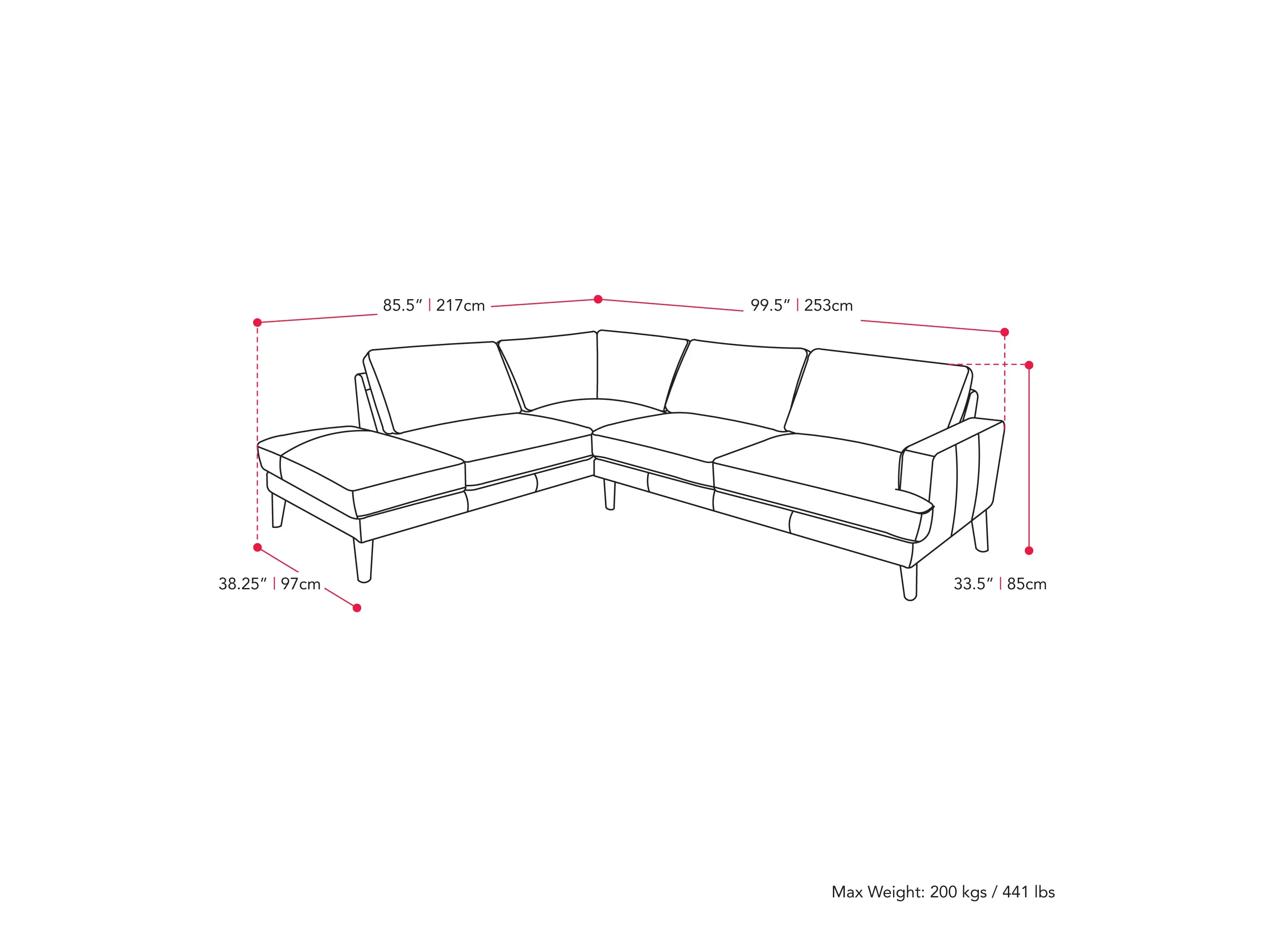 Grey Sectional Couch, Left Facing