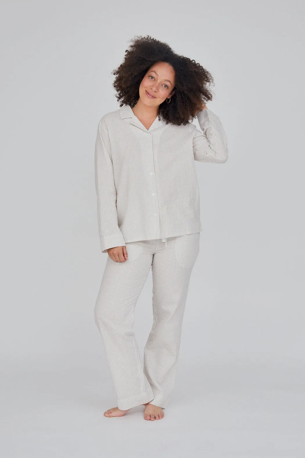 Juna PJ Shirt GOTS - Feather Grey/Whisper White