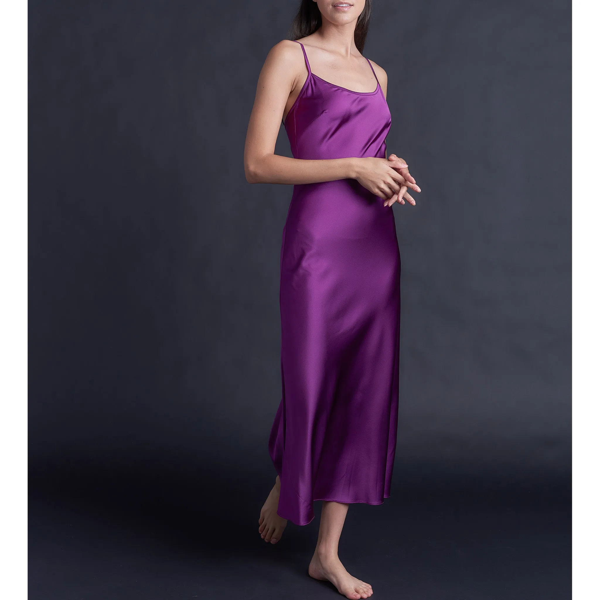 Juno Slip Dress in Pink Tourmaline Stretch Silk Charmeuse