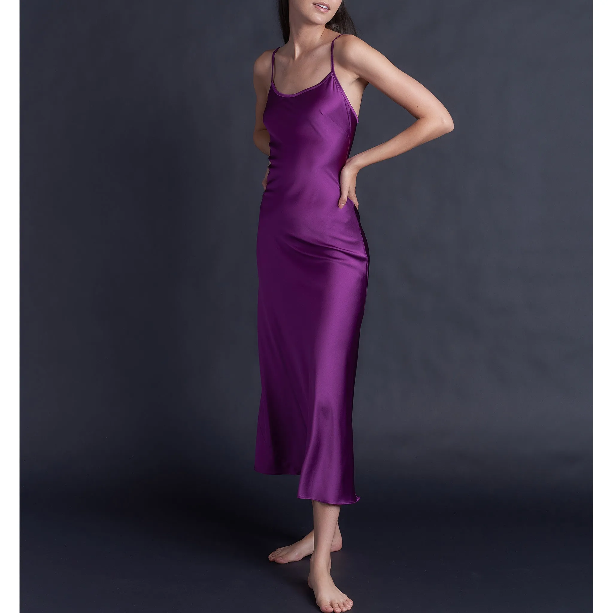 Juno Slip Dress in Pink Tourmaline Stretch Silk Charmeuse