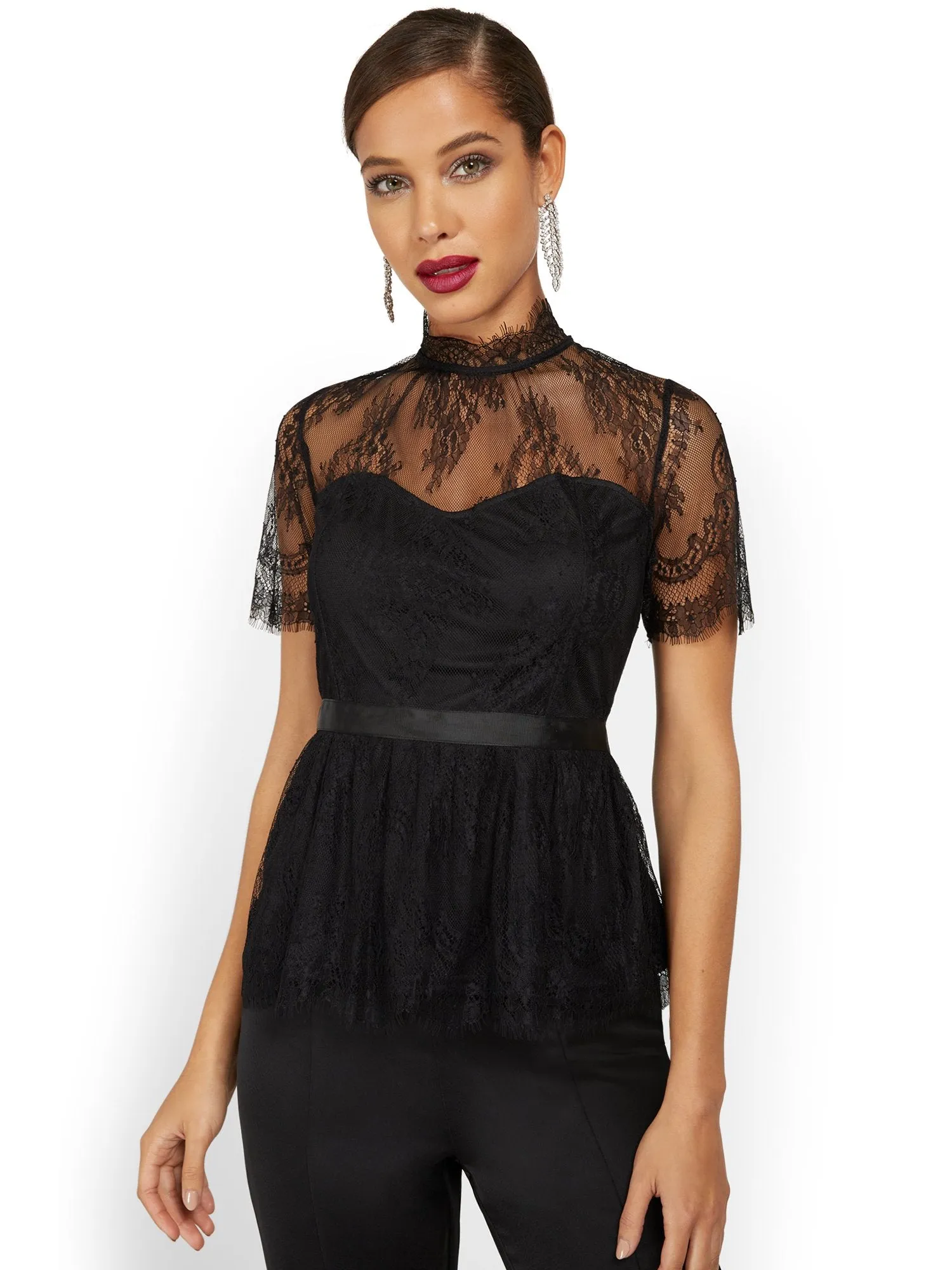 Lace-Detail Peplum Bustier Top