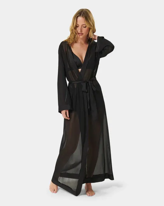 Marcella Long Kimono In Black - Bluebella