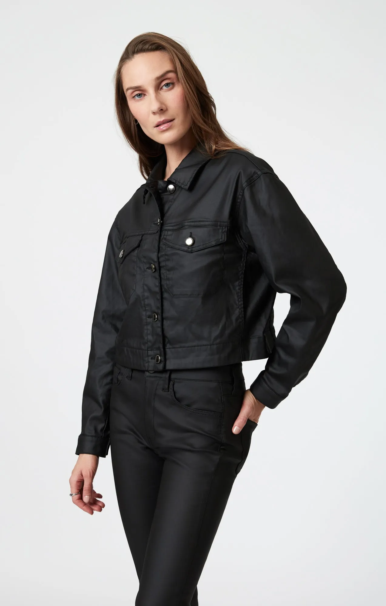 MAREN CROP JACKET IN BLACK COATED