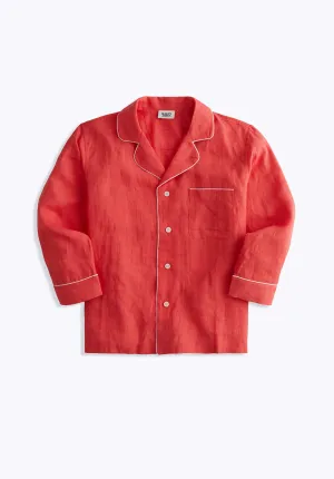 Milton Pajama Shirt in Washed Red Linen