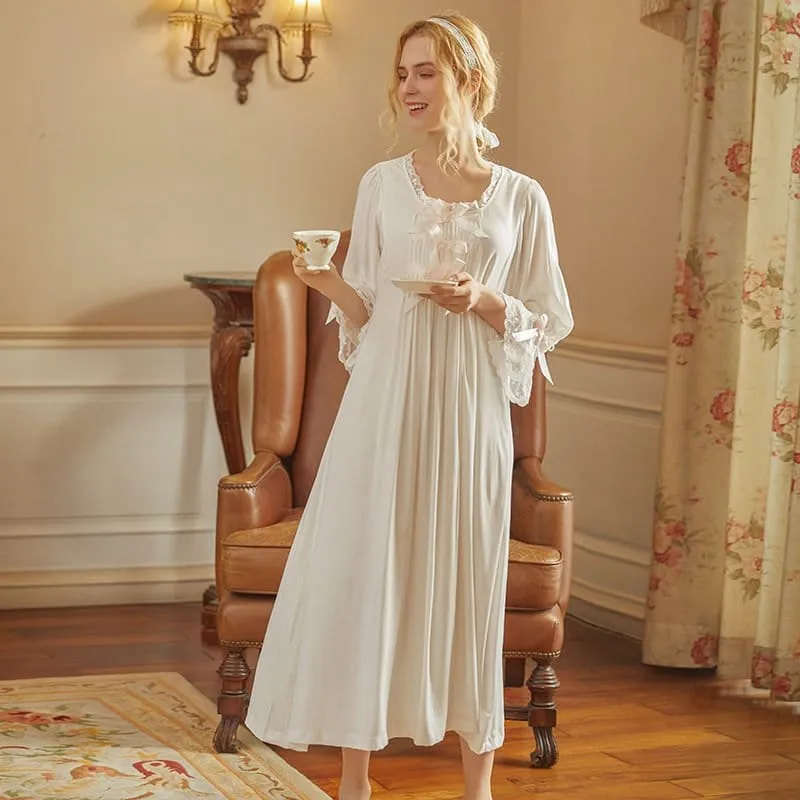 Morning Glory Victorian Sleepwear, S-2XL, White