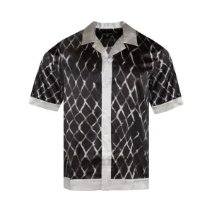 Nahmias Colorblock Swish Short Sleeve Silk Shirt, Black Swish