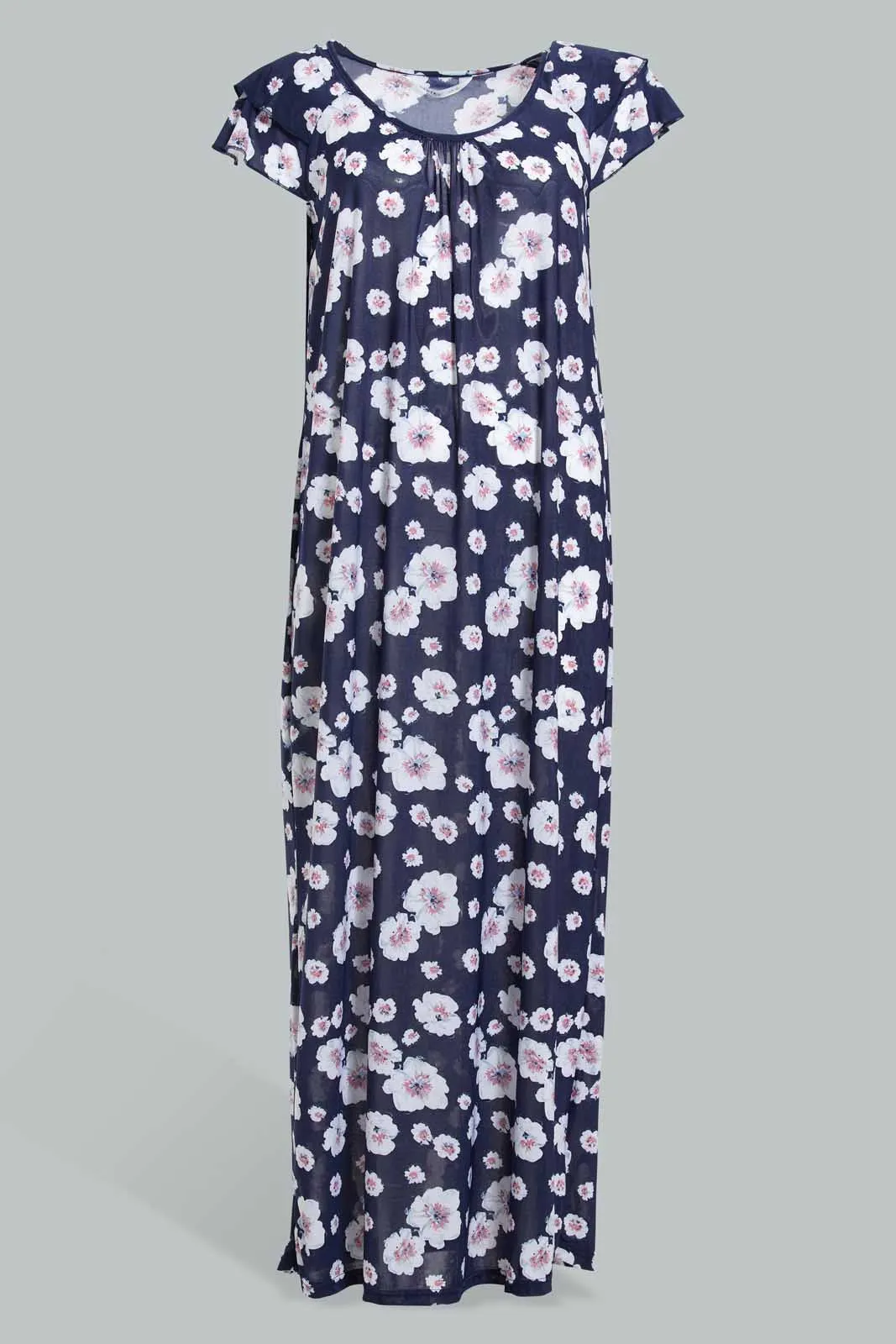 Navy Floral Nightgown For Women