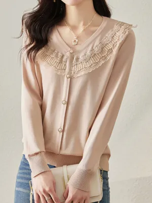 Peyton Elegant Lace V-Neck Knitted Sweater