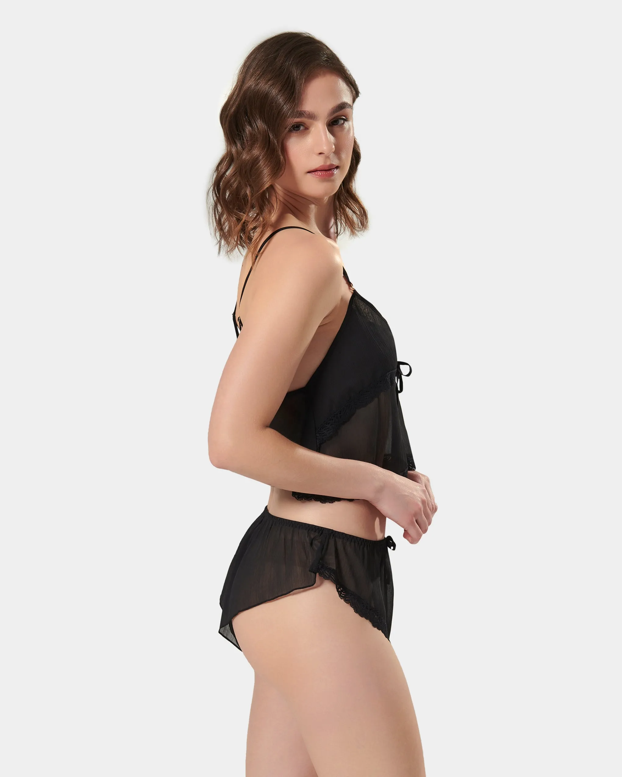 Pia Crop Cami and Short Set Black