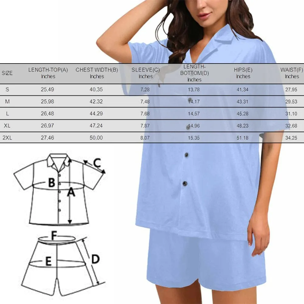 #Plus Size Pajama Set-[Up To 4 Faces] Custom Face Solid Color Loungewear Personalized Photo Sleepwear Women's V-Neck Short Pajama Set