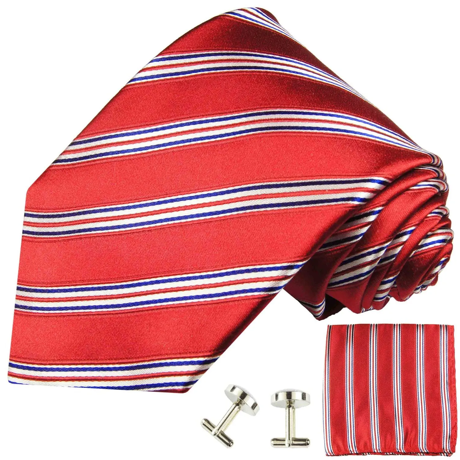 Red, White and Blue Striped Silk Tie and Accessories