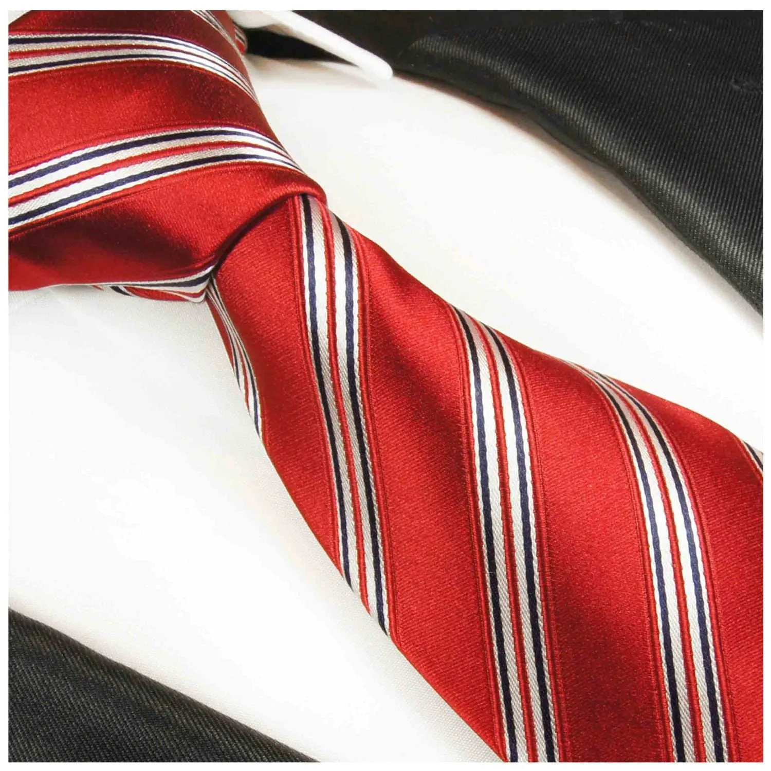 Red, White and Blue Striped Silk Tie and Accessories