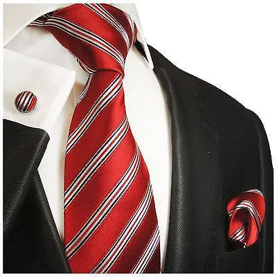 Red, White and Blue Striped Silk Tie and Accessories