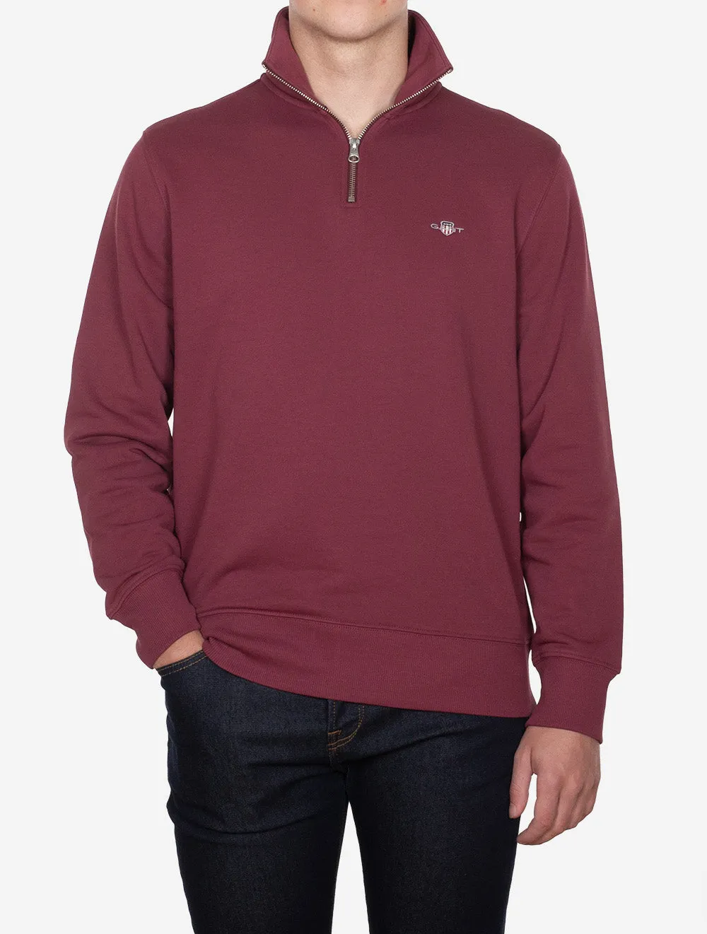 Regular Fit Shield Half Zip Sweatshirt Wine Red