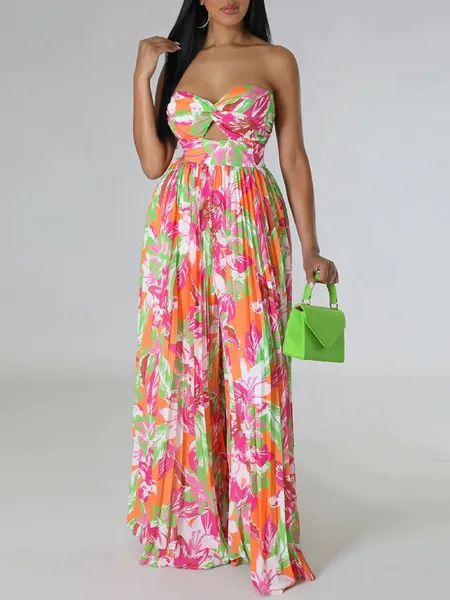 Sexy backless printed jumpsuit