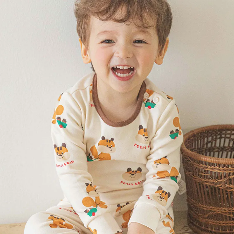 Spandex Brushed Fabric Pajamas Set-Petit Squirrel