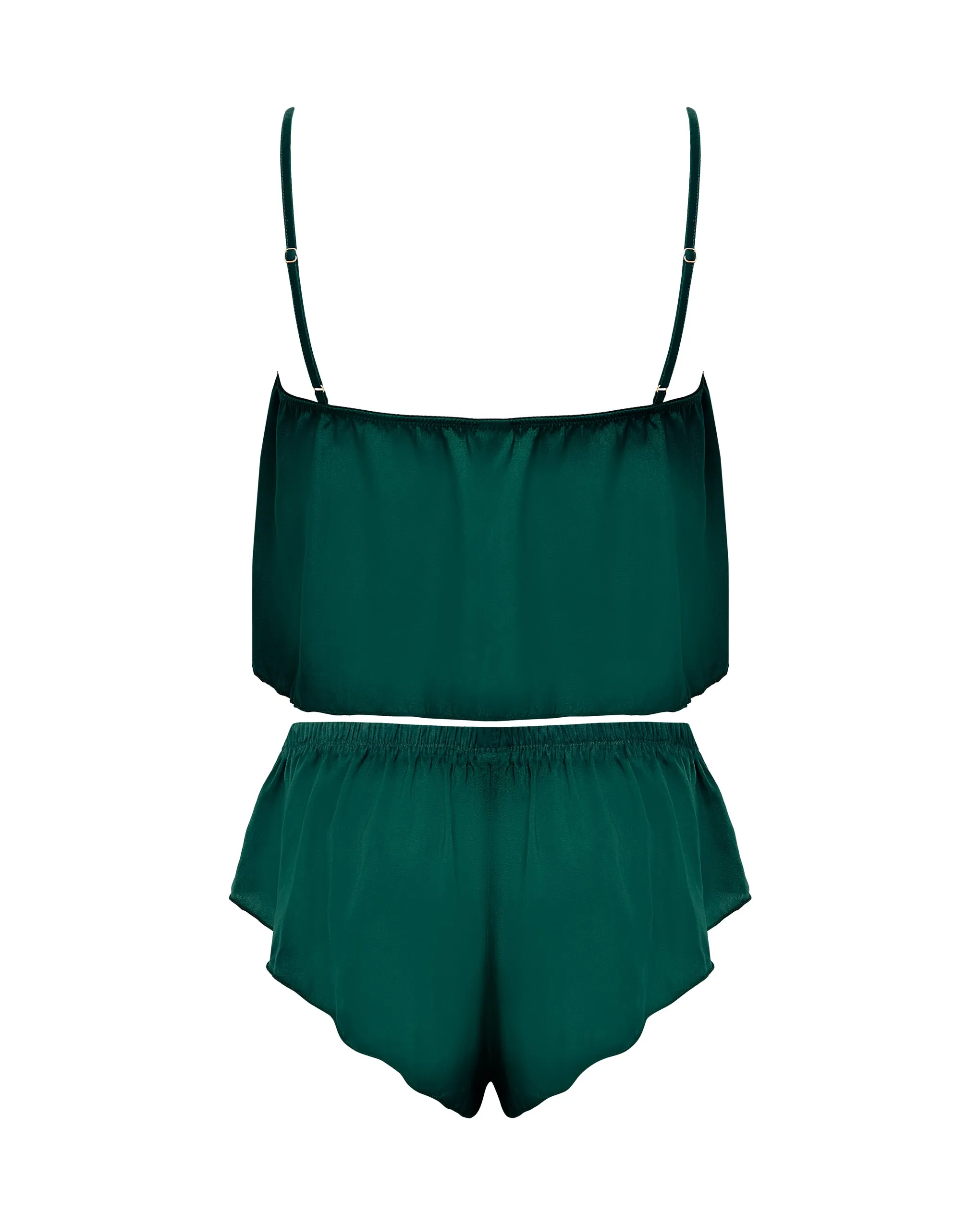 Stephanie Luxury Satin Crop Cami and Short Set Botanical Garden Green