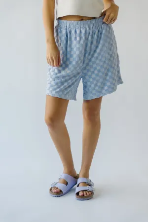 The Chipley Textured Knit Shorts in Blue Check