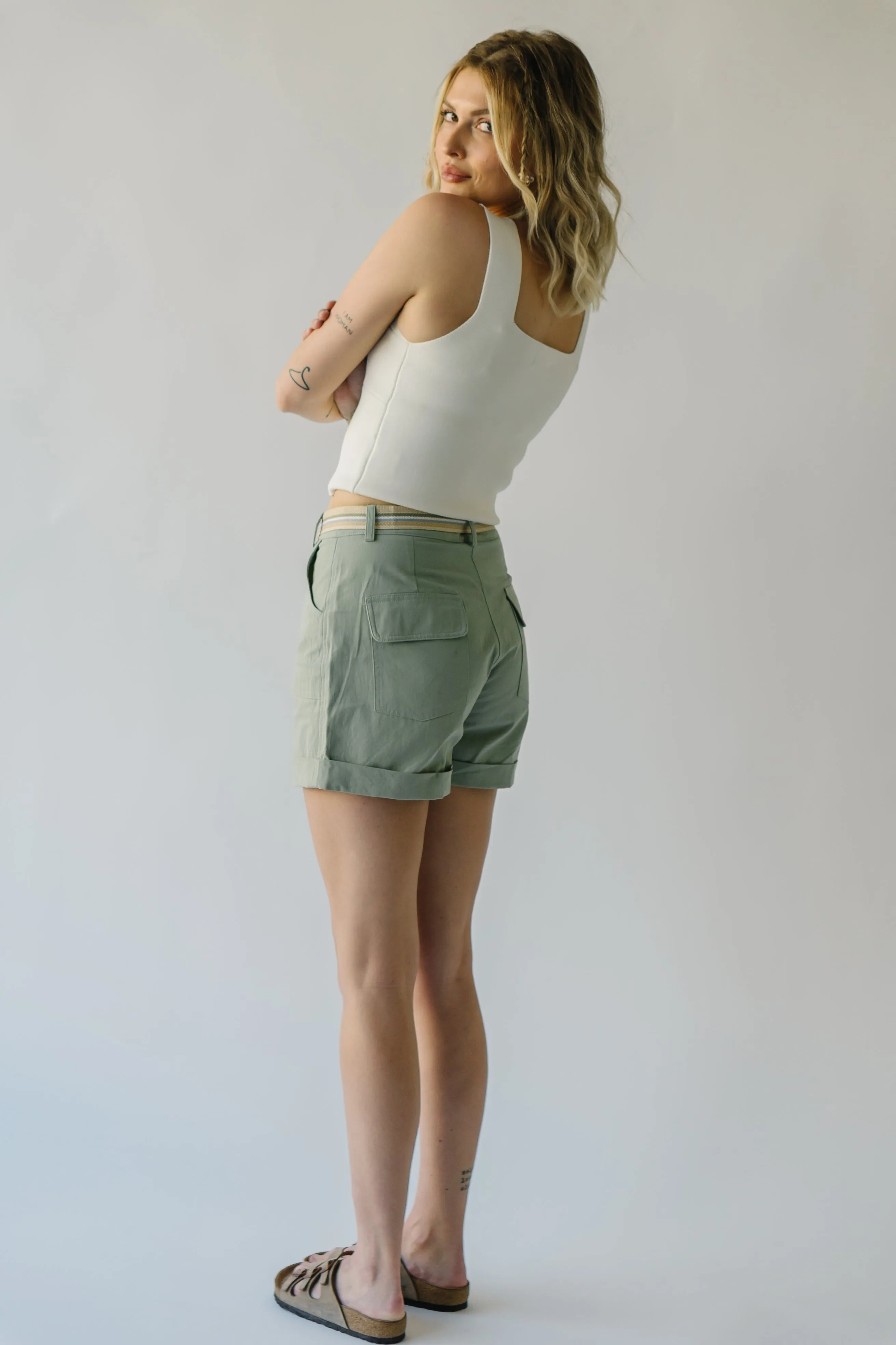 The Daley Folded Hem Shorts in Light Olive