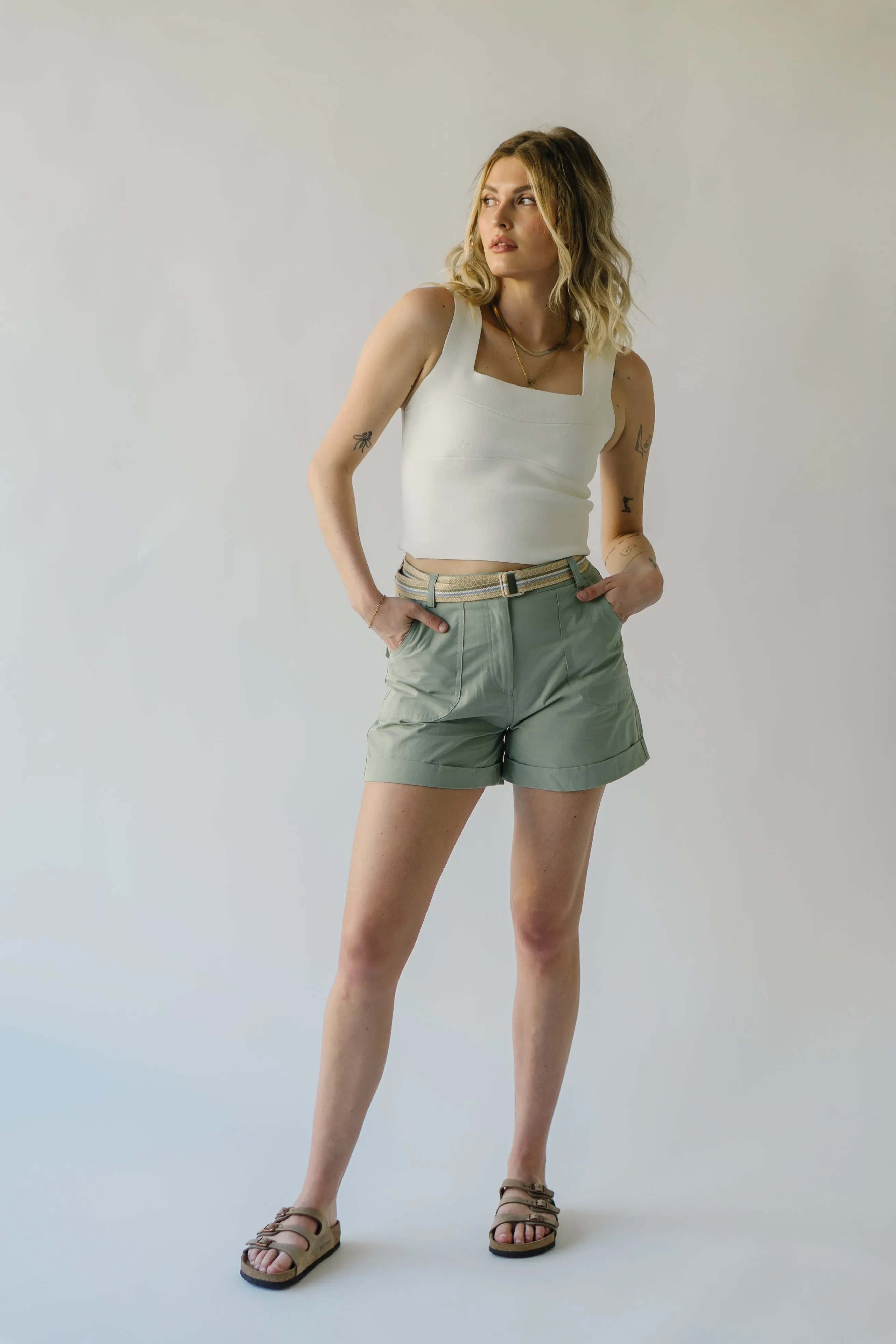 The Daley Folded Hem Shorts in Light Olive