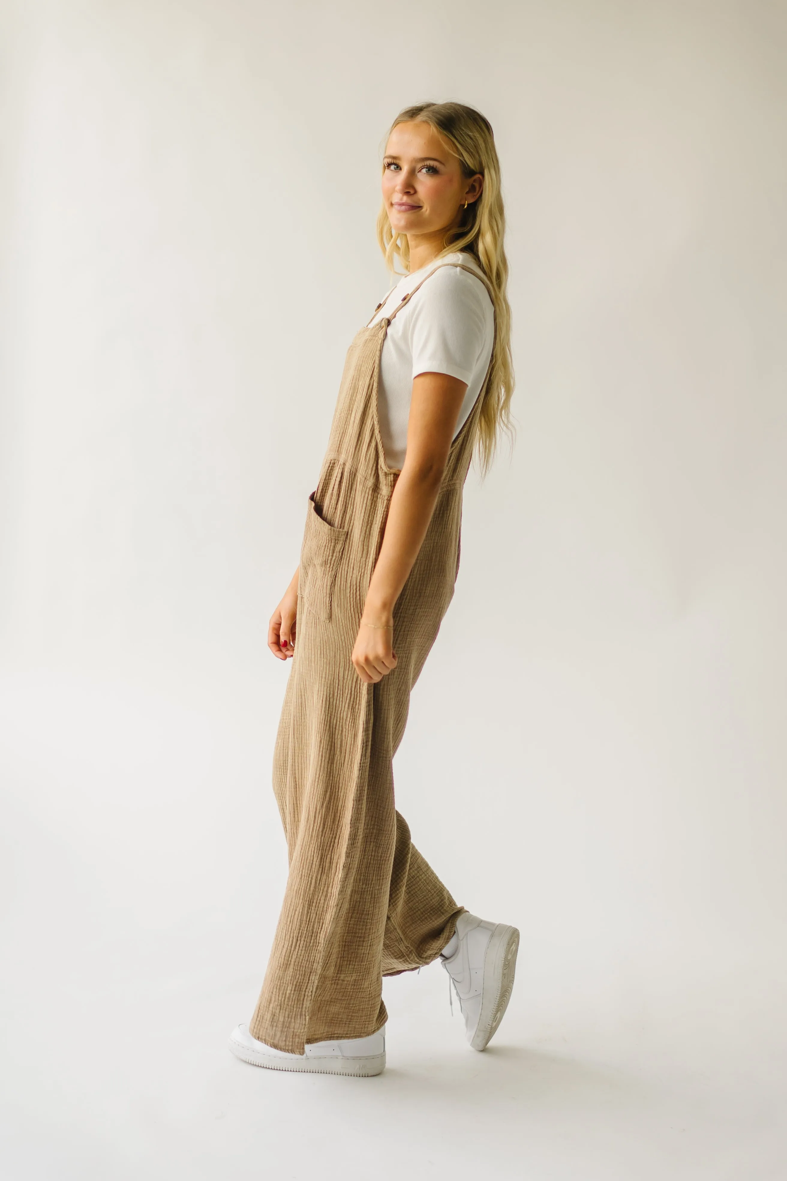 The Matteson Mineral Washed Gauze Overall in Taupe