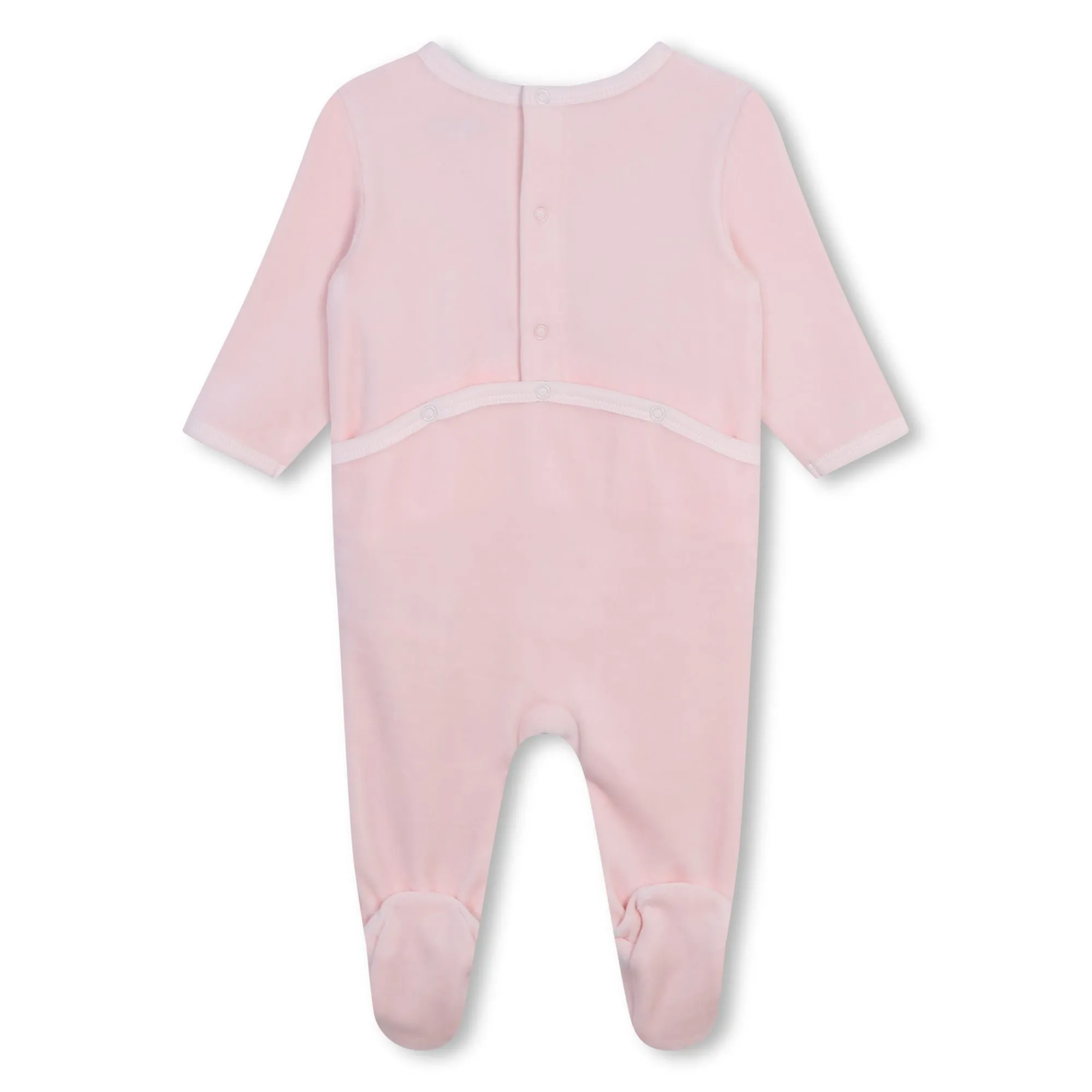 Veiled Pink Velour Footie   Hat   Bib Set