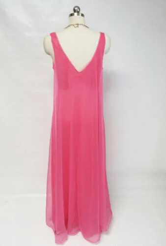 *VINTAGE VANITY FAIR DOUBLE NYLON LACE FLOATING HOLLYWOOD STYLE NIGHTGOWN IN CALYPSO