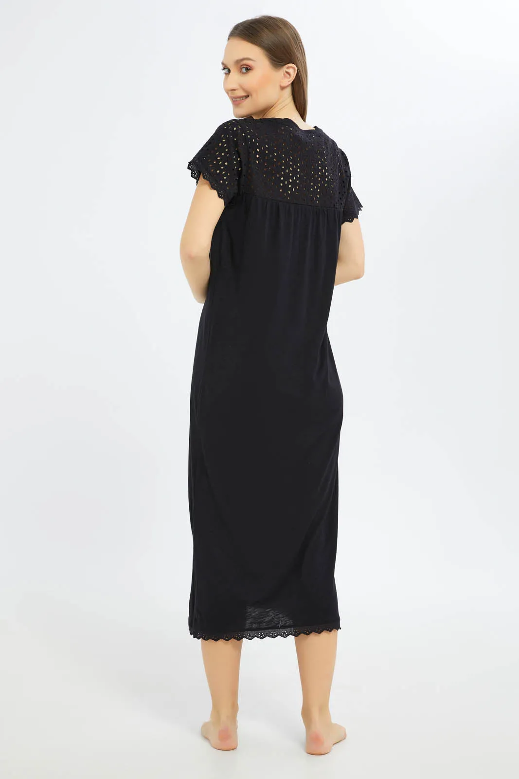 Women Black Embellished Nightgown