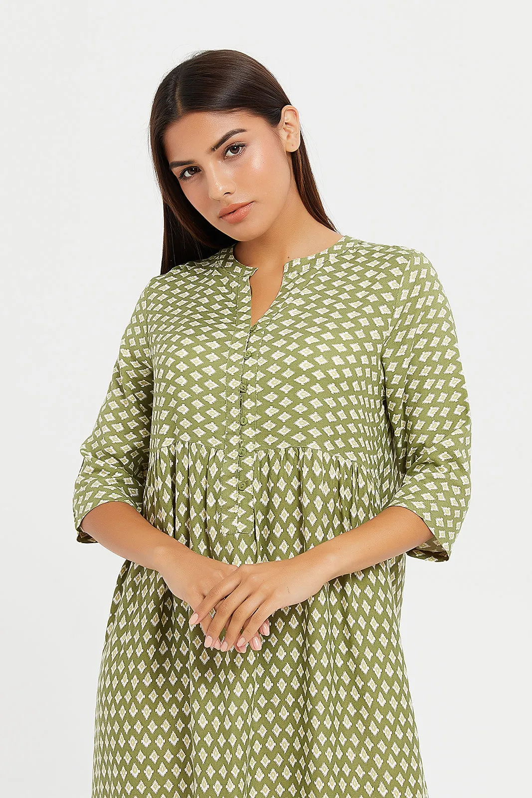 Women Green Printed Nightgown