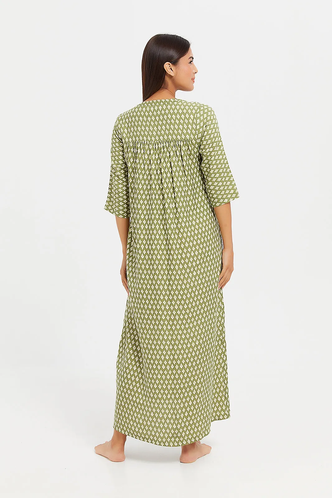 Women Green Printed Nightgown