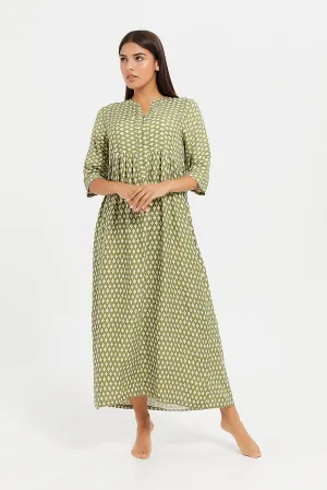 Women Green Printed Nightgown