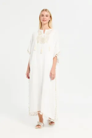 Women Ivory Embroidered Kaftan Nightgown