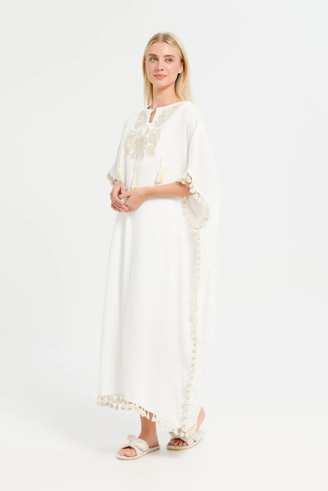 Women Ivory Embroidered Kaftan Nightgown