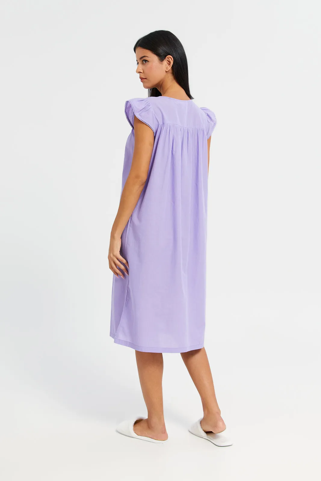 Women Lilac Embroidered Nightgown