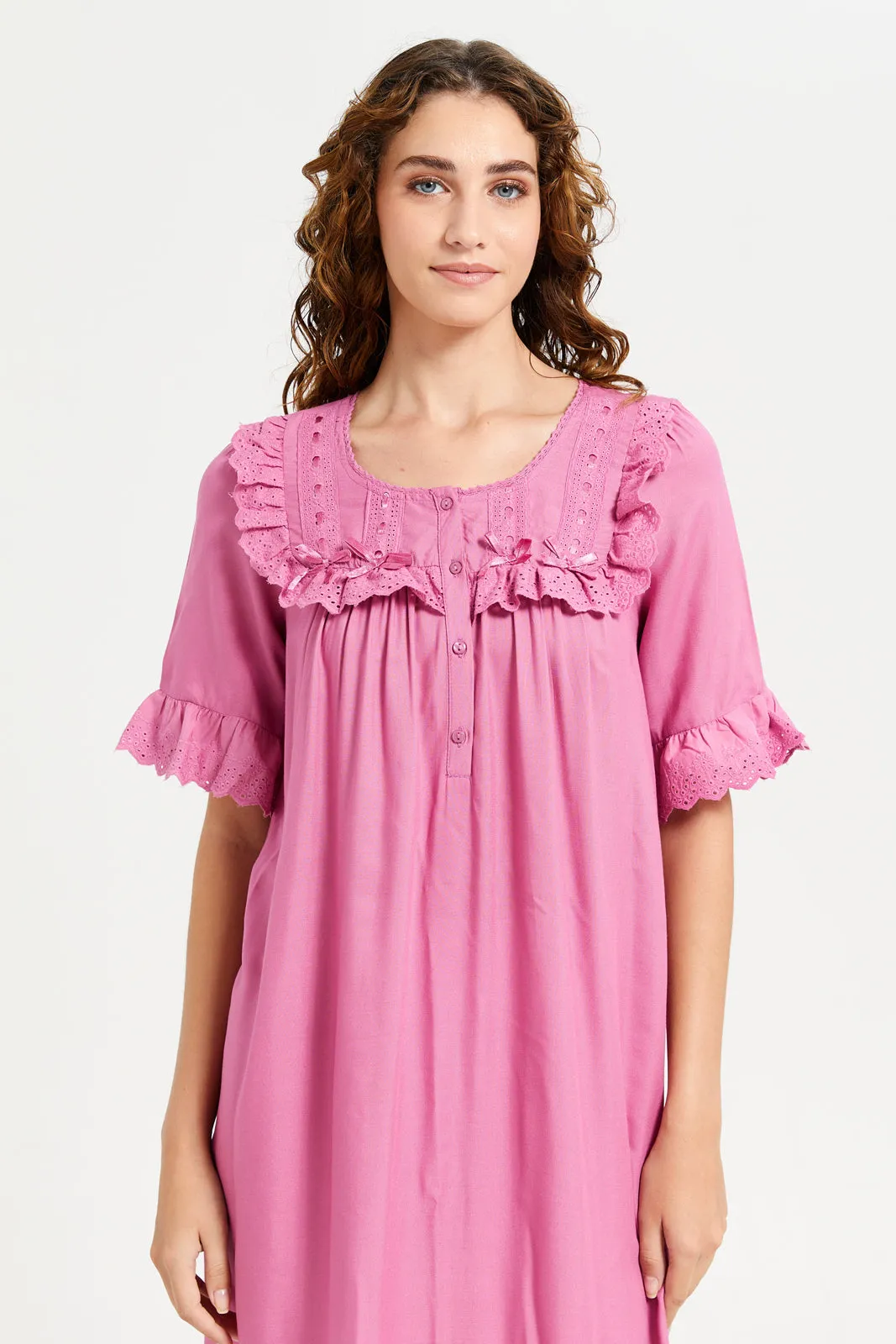 Women Mauve Embellished Bow Nightgown