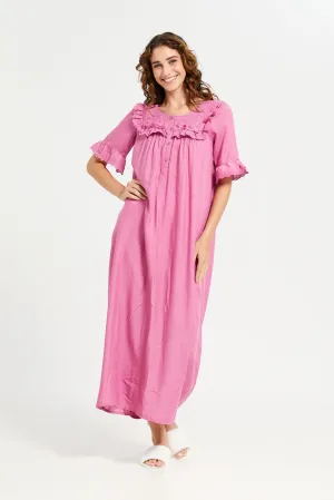 Women Mauve Embellished Bow Nightgown