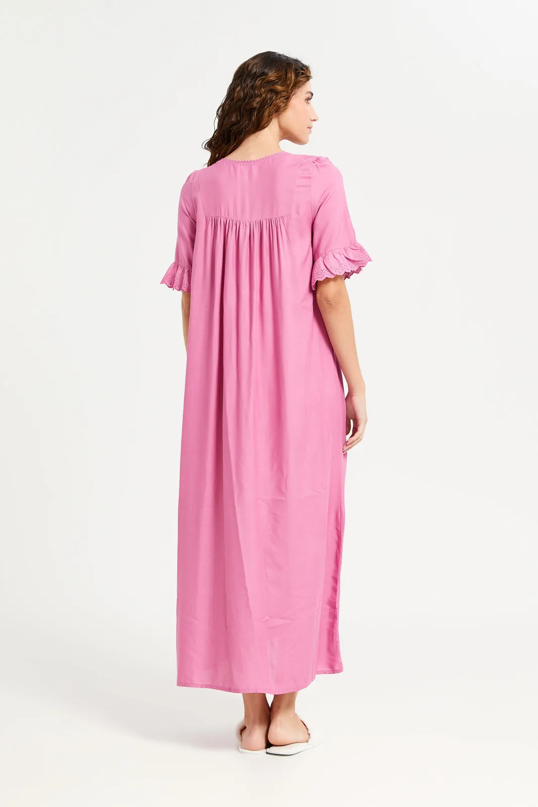 Women Mauve Embellished Bow Nightgown