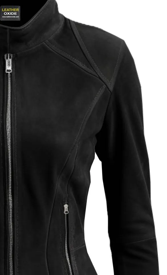 Women Slim fit Black Suede Leather Jacket