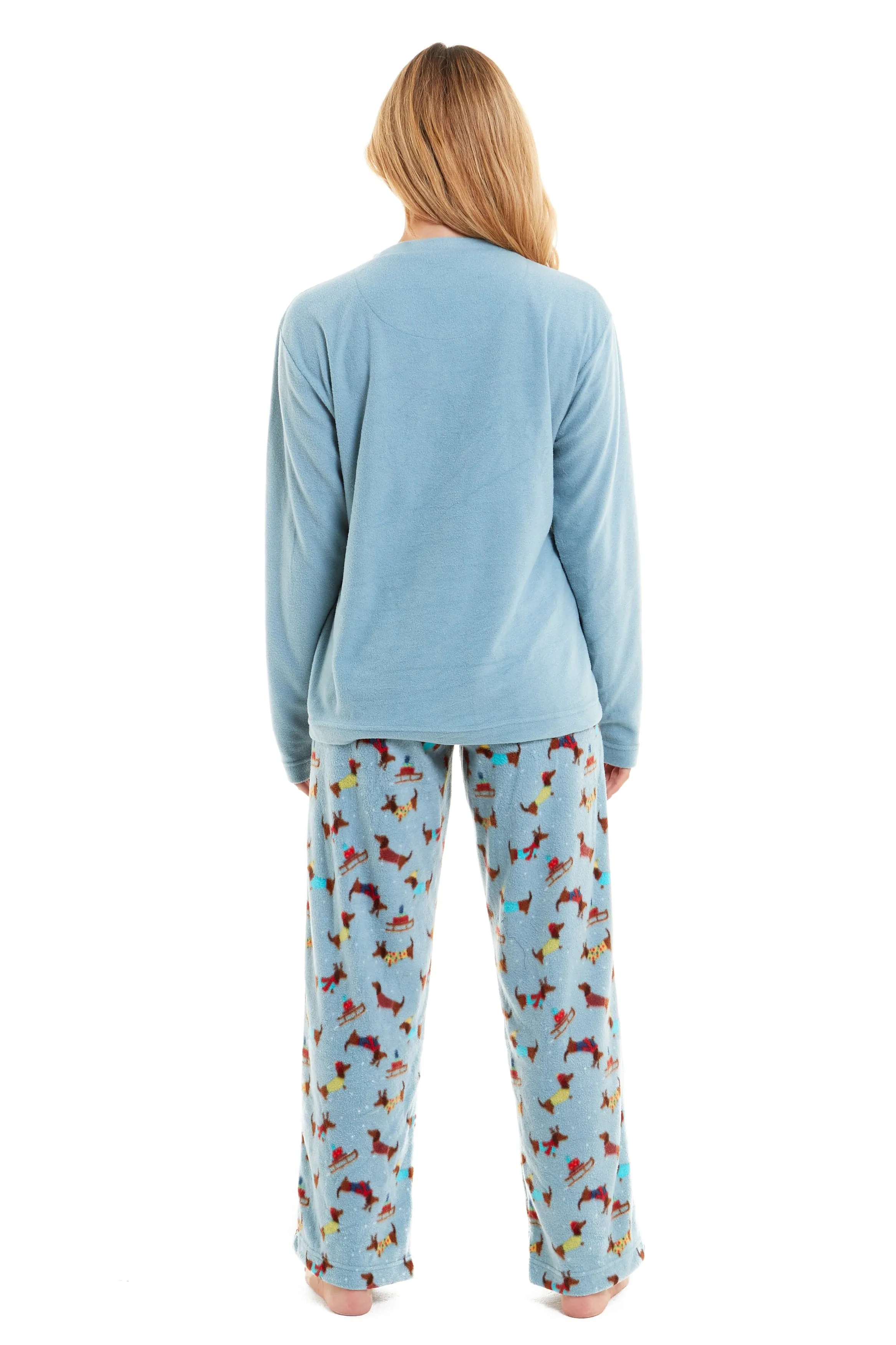 Women's Cosy Dachshund Polar Fleece Pyjama Set Soft Warm Winter Lounge Sleepwear Perfect Christmas Gift Sizes Small to X Large by Daisy Dreamer