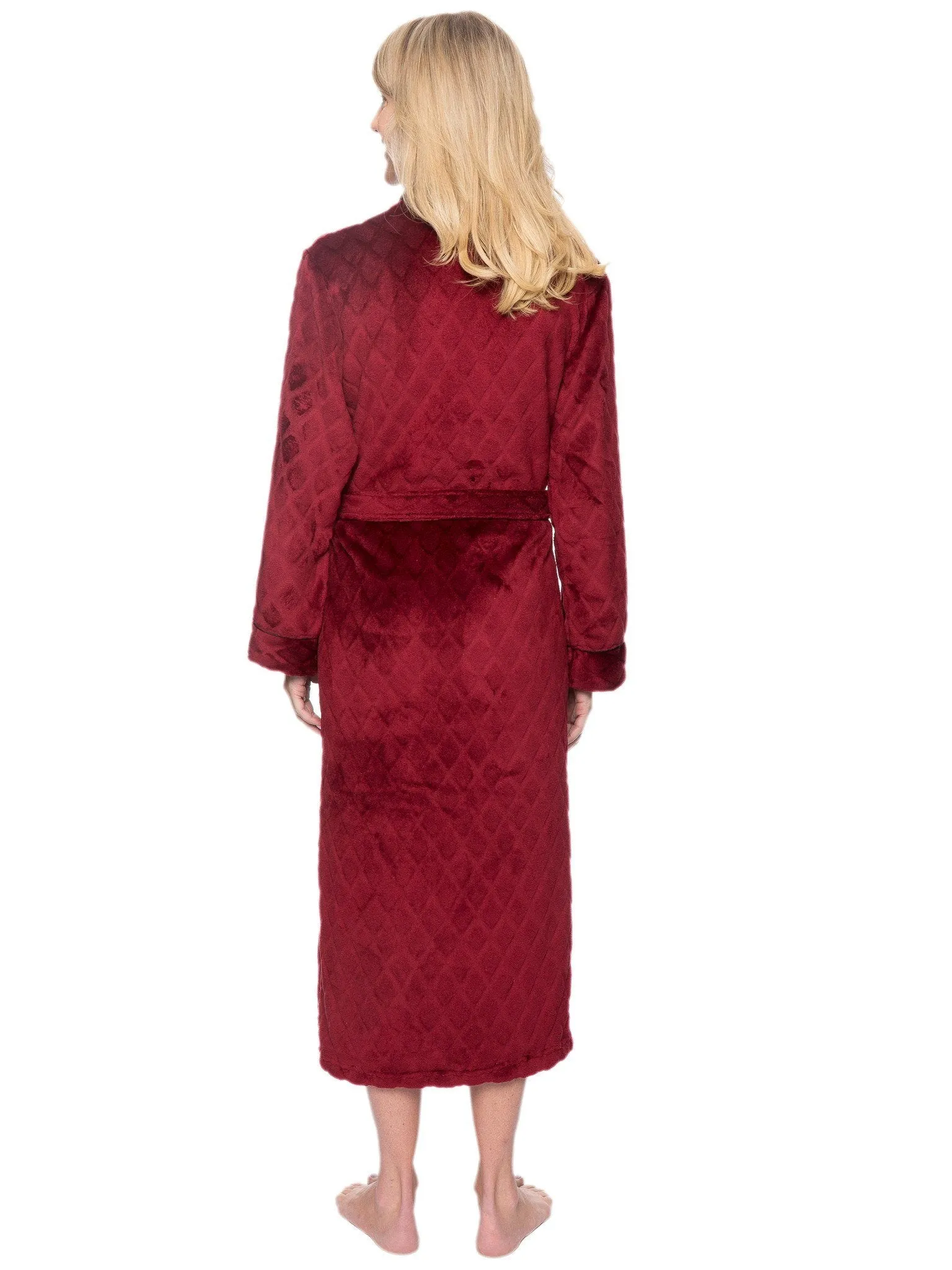 Women's Premium Coral Fleece Plush Spa/Bath Robe - Diamond Red Wine